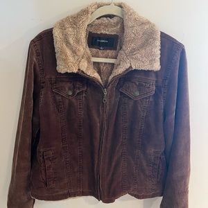 Brown Corduroy Coat with Fur Trim